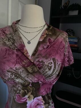Women's Pink Floral Surplice Top